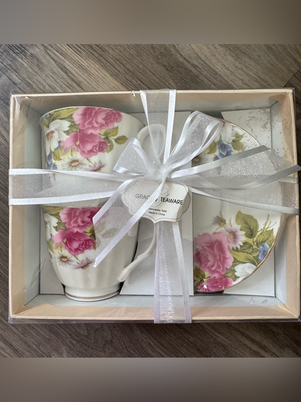 Grace Teaware Pink Floral Porcelain Tea Cup and Saucer Set